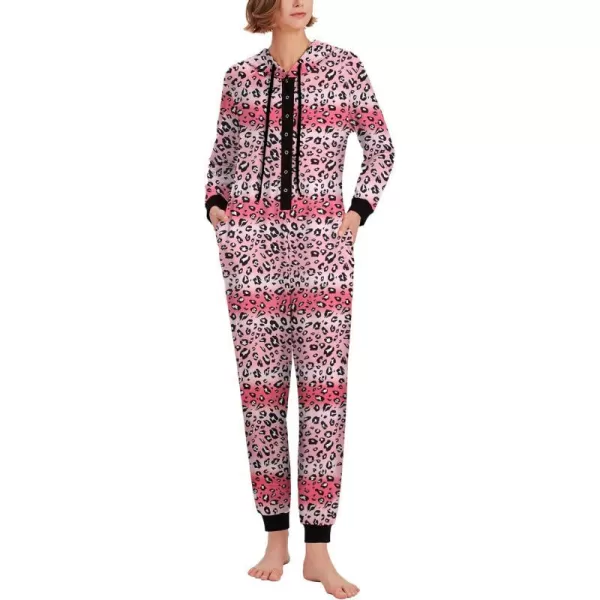 Ekouaer Christmas Matching Family Onesies Pajamas Long Sleeve Thermal One Piece Pajamas with ButtonWomen Pink Leopard