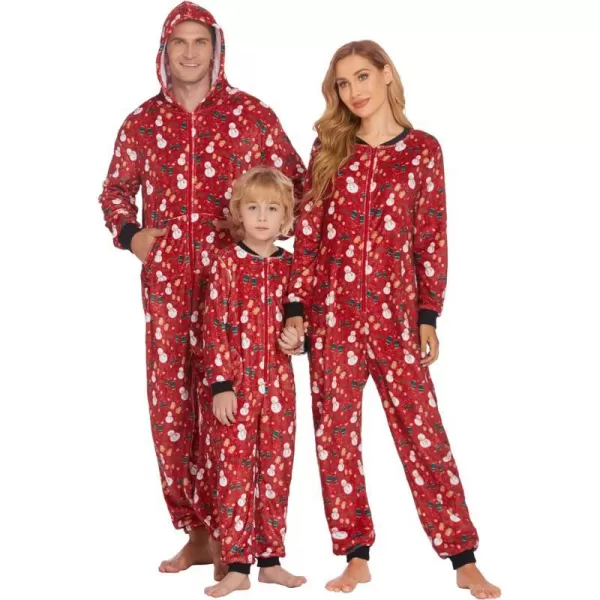 Ekouaer Christmas Matching Pajamas Onesie for Family Fleece Onesie Sleepwear Zipper Jumpsuit with PocketsKids Christmas Red