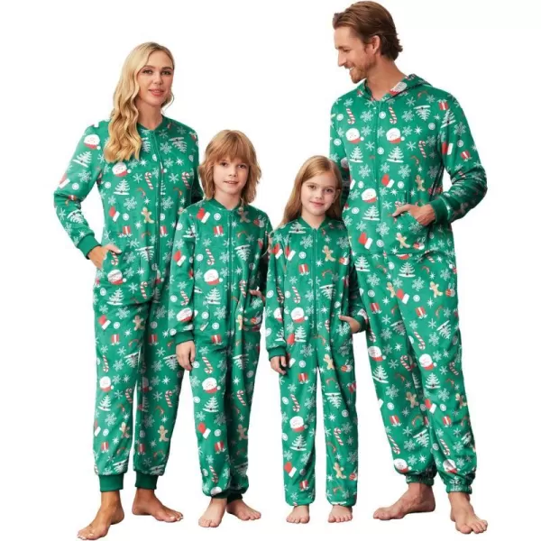 Ekouaer Christmas Matching Pajamas Onesie for Family Fleece Onesie Sleepwear Zipper Jumpsuit with PocketsMen Christmas Green