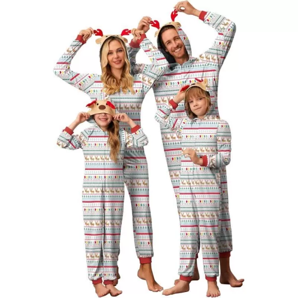 Ekouaer Christmas Onesies for Family Elk Antler Hooded Onesie Pajamas Long Sleeve Comfy LoungewearKids Christmas Elk