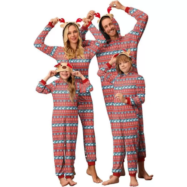 Ekouaer Christmas Onesies for Family Elk Antler Hooded Onesie Pajamas Long Sleeve Comfy LoungewearKids Elk Red