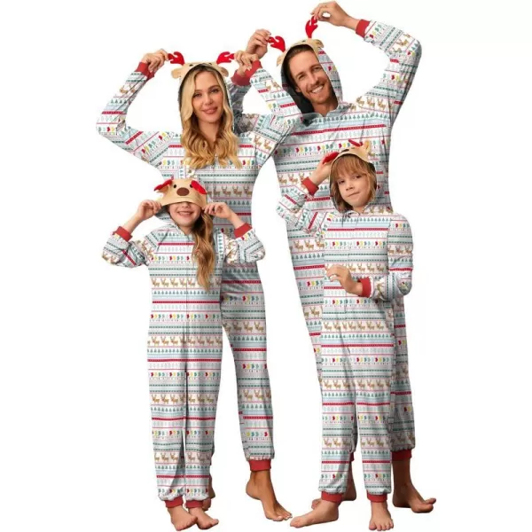 Ekouaer Christmas Onesies for Family Elk Antler Hooded Onesie Pajamas Long Sleeve Comfy LoungewearWomen Christmas Elk