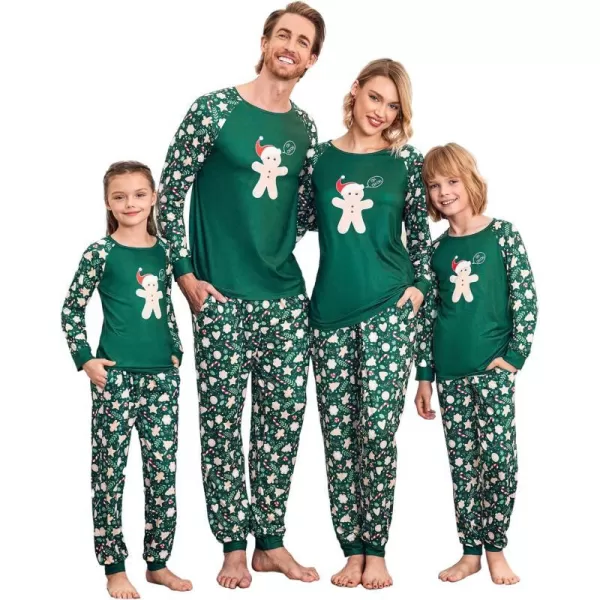 Ekouaer Christmas Pajamas for Family Long Sleeve Pjs Matching Sets with Plaid Pants Soft Sleepwear LoungewearKids Dark Green Gingerbread