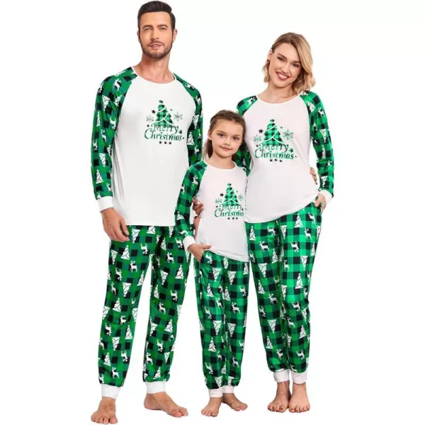 Ekouaer Christmas Pajamas for Family Long Sleeve Pjs Matching Sets with Plaid Pants Soft Sleepwear LoungewearKids Green Plaid