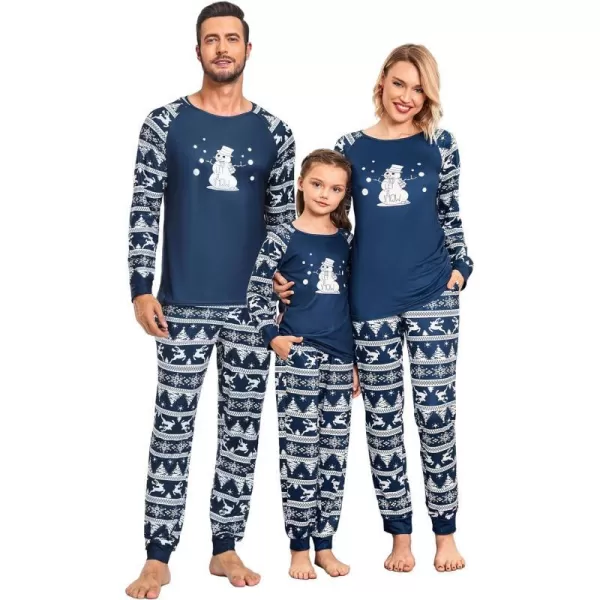 Ekouaer Christmas Pajamas for Family Long Sleeve Pjs Matching Sets with Plaid Pants Soft Sleepwear LoungewearKids Navy Blue Snowman