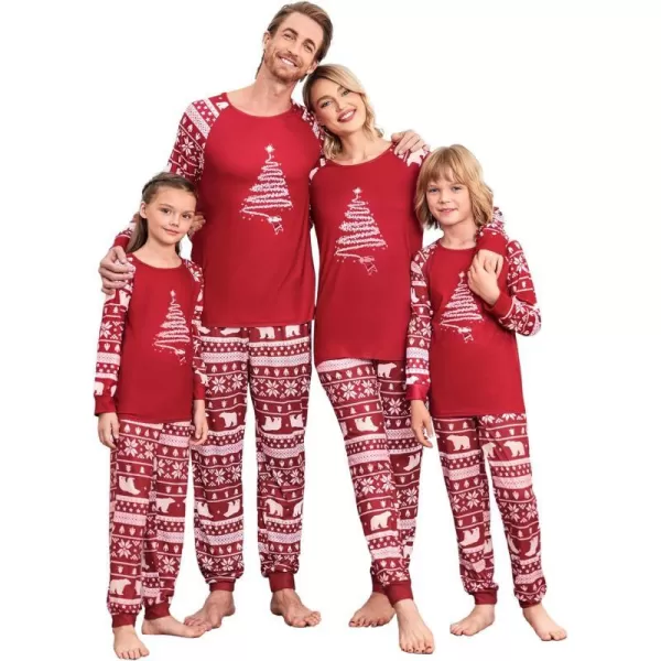 Ekouaer Christmas Pajamas for Family Long Sleeve Pjs Matching Sets with Plaid Pants Soft Sleepwear LoungewearKids Red Christmas Tree