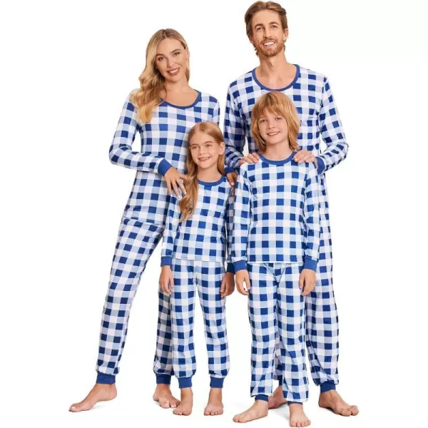 Ekouaer Christmas Pajamas for Family Matching Pjs Long Sleeve Plaid Sleepwear Holiday Xmas Loungewear with PocketsKids Pattern6blue Plaid