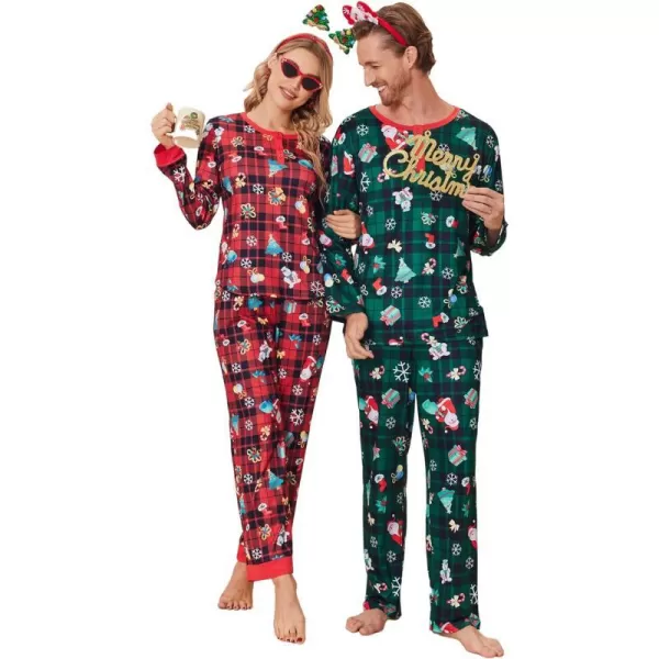 Ekouaer Couples Matching Chritsmas Pajamas Holiday PJ Set Men and Women Sleepwear Long Sleeve Jammies Print Tops and PantsPat4woman