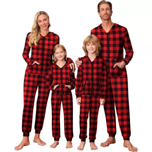 Ekouaer Family Matching Hoodie Onesies Zipper Christmas Jumpsuit 2023 Winter Fashion One Piece PajamasKids Familychristmasbuffalo Plaid