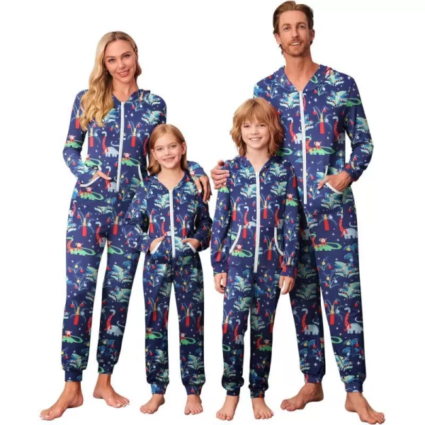 Ekouaer Family Matching Hoodie Onesies Zipper Christmas Jumpsuit 2023 Winter Fashion One Piece PajamasKids Familychristmasdinosaur