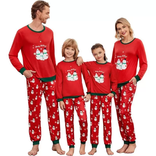 Ekouaer Family Matching Pajamas Christmas Sleepwear Soft Loungewear Pjs Set With PocketsKids Red Snowman