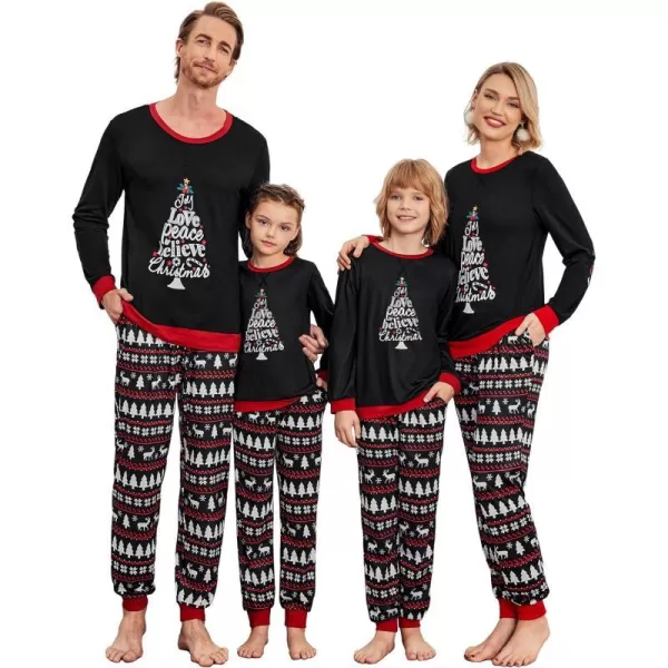 Ekouaer Family Matching Pajamas Christmas Sleepwear Soft Loungewear Pjs Set With PocketsMen Black Christmas Tree