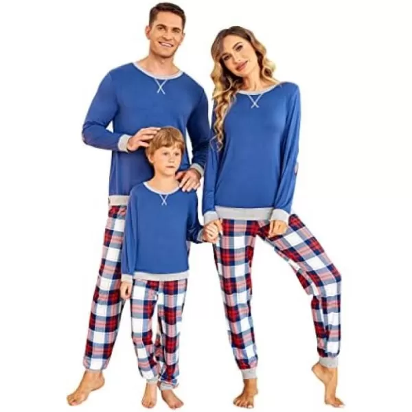 Ekouaer Family Matching Pajamas Christmas Sleepwear Soft Loungewear Pjs Set With PocketsMen Dark Blue