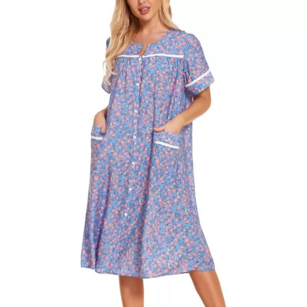 Ekouaer House Dress for Women with Pockets Button Down Duster Housecoat Short Sleeve Patio Dress Nightgown SXXXLFloral Blue