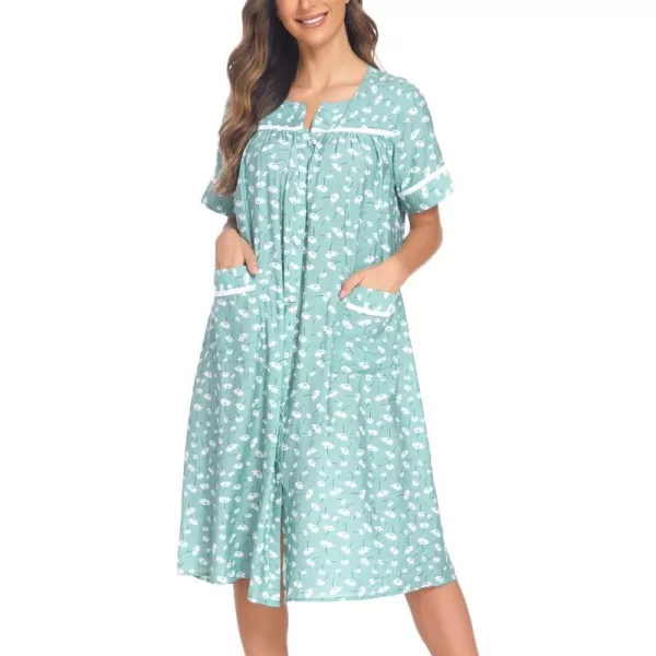 Ekouaer House Dress for Women with Pockets Button Down Duster Housecoat Short Sleeve Patio Dress Nightgown SXXXLFloral Green