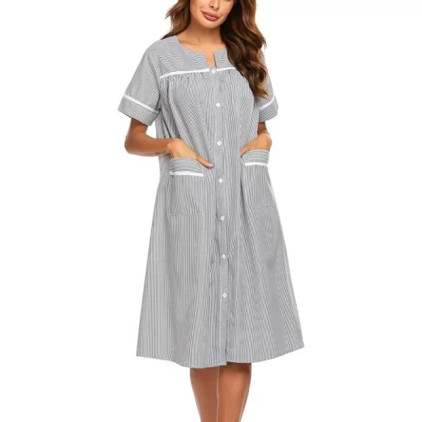 Ekouaer House Dress for Women with Pockets Button Down Duster Housecoat Short Sleeve Patio Dress Nightgown SXXXLStriped Black