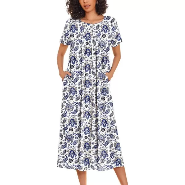 Ekouaer House Dress for Women with Pockets Moo Moo Nightgown Long Mumu Dress Short Sleeve Patio Dress SXXLPaisley