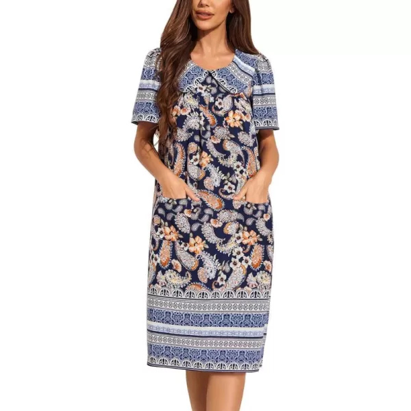 Ekouaer House Dresses for Women with Pockets Mumu Duster Short Sleeve Nightgown Lounger Printed Patio Dress SXXXLFloral Navy