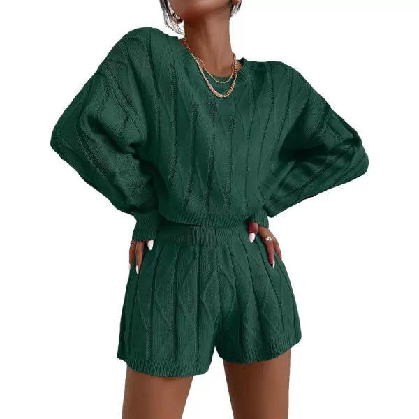 Ekouaer Knit Lounge Sets for Women 2 Piece Cozy Long Sleeve Pullover Sweater Top and Shorts Set Sweatsuit OutfitsBright Green