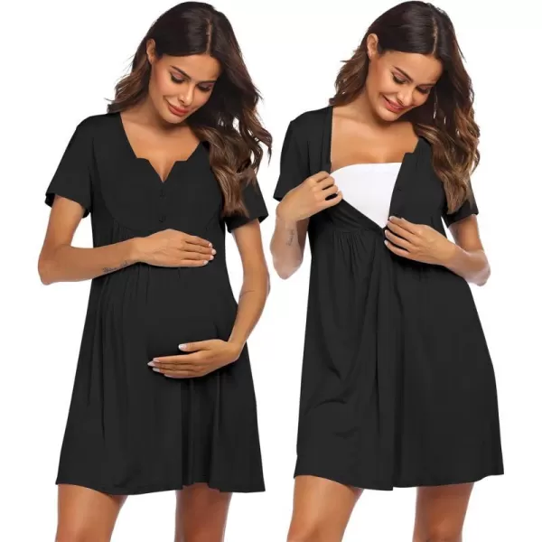 Ekouaer Labor and Delivery Gown Nursing NightgownnbspMaternity Nightgowns for Hospital Short BreastfeedingnbspNightgown SXXLBlack