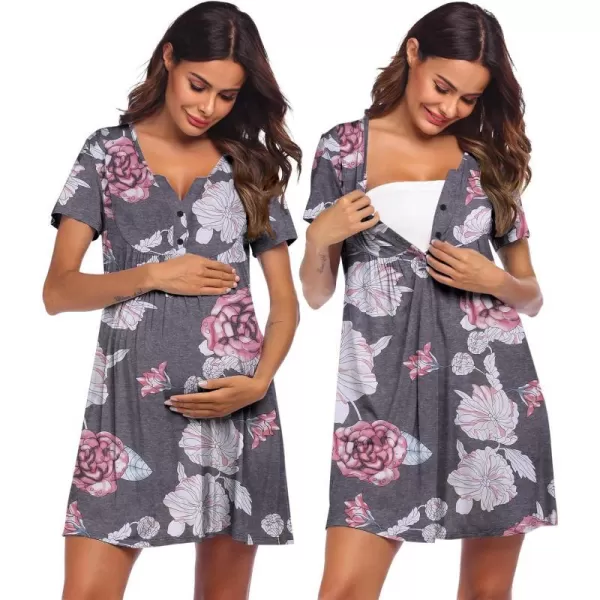 Ekouaer Labor and Delivery Gown Nursing NightgownnbspMaternity Nightgowns for Hospital Short BreastfeedingnbspNightgown SXXLGray Flower