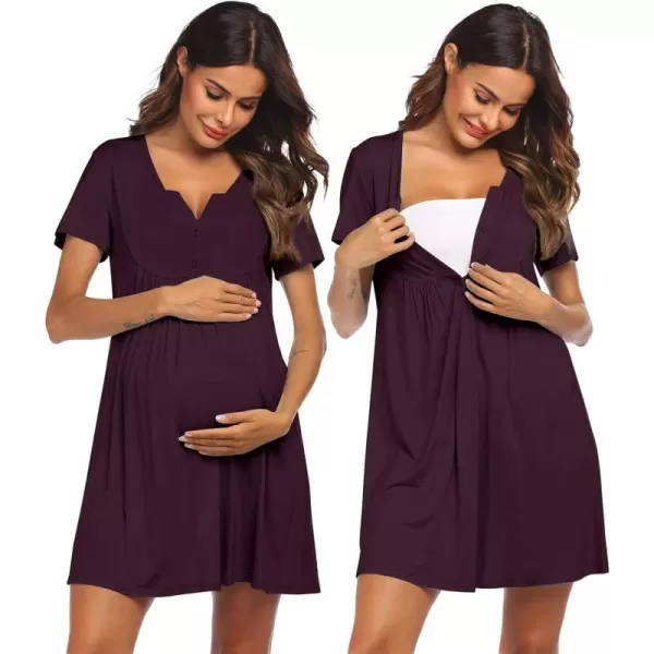 Ekouaer Labor and Delivery Gown Nursing NightgownnbspMaternity Nightgowns for Hospital Short BreastfeedingnbspNightgown SXXLMaroon