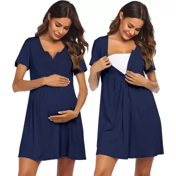 Ekouaer Labor and Delivery Gown Nursing NightgownnbspMaternity Nightgowns for Hospital Short BreastfeedingnbspNightgown SXXLNavy Blue