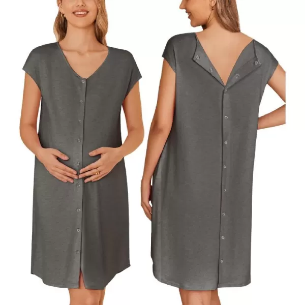 Ekouaer LaborDeliveryHospital Gown Nursing Nightgown Maternity Sleepwear With Pockets Postpartum Gowns with Button SXXLDark Grey