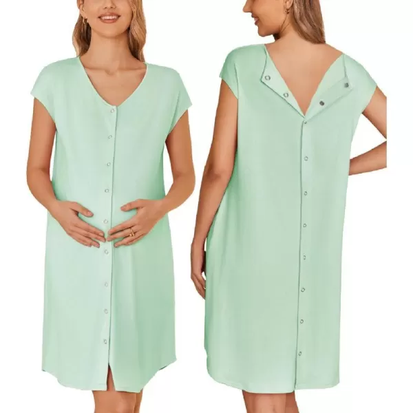 Ekouaer LaborDeliveryHospital Gown Nursing Nightgown Maternity Sleepwear With Pockets Postpartum Gowns with Button SXXLGreen