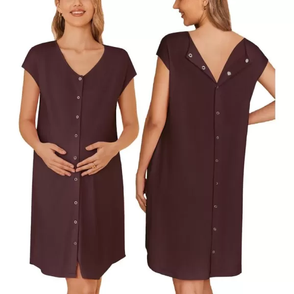 Ekouaer LaborDeliveryHospital Gown Nursing Nightgown Maternity Sleepwear With Pockets Postpartum Gowns with Button SXXLMaroon