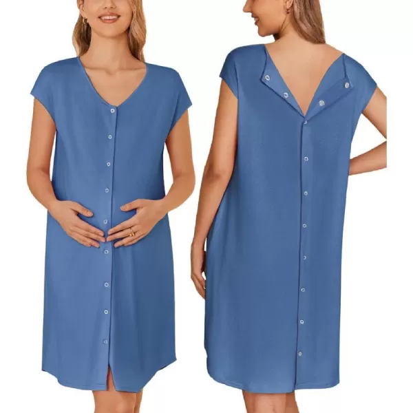 Ekouaer LaborDeliveryHospital Gown Nursing Nightgown Maternity Sleepwear With Pockets Postpartum Gowns with Button SXXLNavy Blue