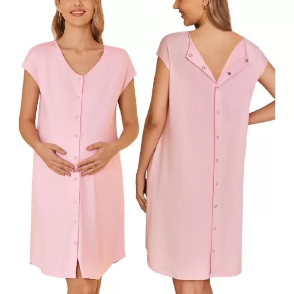 Ekouaer LaborDeliveryHospital Gown Nursing Nightgown Maternity Sleepwear With Pockets Postpartum Gowns with Button SXXLPink