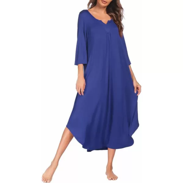 Ekouaer Long Nightgown for Women 34 Sleeves Nightshirt Maxi Sleep Dress Plus Size Loungewear Full Length SleepwearBlue