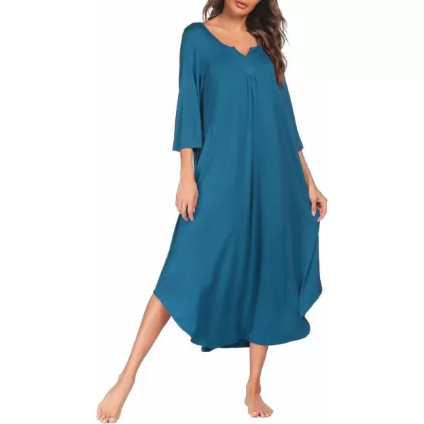 Ekouaer Long Nightgown for Women 34 Sleeves Nightshirt Maxi Sleep Dress Plus Size Loungewear Full Length SleepwearBlue Green