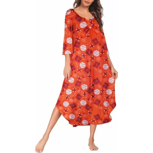 Ekouaer Long Nightgown for Women 34 Sleeves Nightshirt Maxi Sleep Dress Plus Size Loungewear Full Length SleepwearBpat8