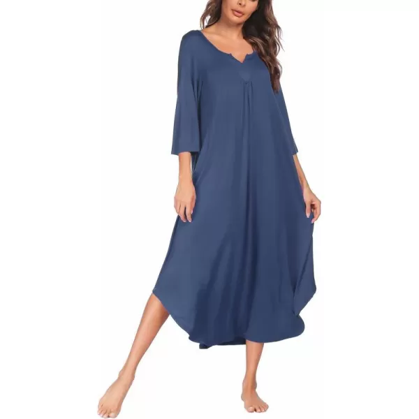 Ekouaer Long Nightgown for Women 34 Sleeves Nightshirt Maxi Sleep Dress Plus Size Loungewear Full Length SleepwearChamplain