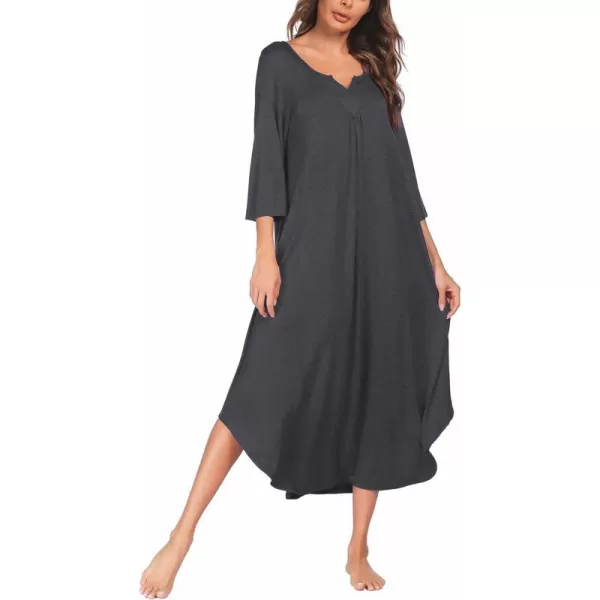 Ekouaer Long Nightgown for Women 34 Sleeves Nightshirt Maxi Sleep Dress Plus Size Loungewear Full Length SleepwearDark Grey