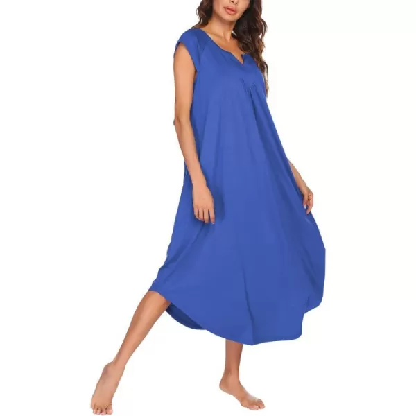 Ekouaer Long Nightgown for Women 34 Sleeves Nightshirt Maxi Sleep Dress Plus Size Loungewear Full Length SleepwearDroyal Blue