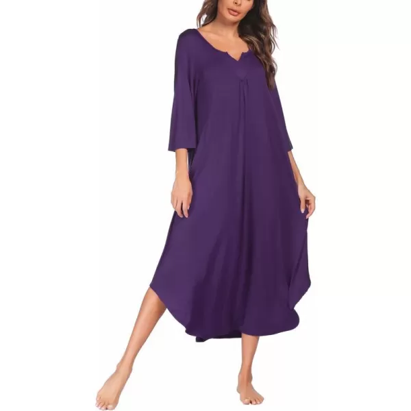 Ekouaer Long Nightgown for Women 34 Sleeves Nightshirt Maxi Sleep Dress Plus Size Loungewear Full Length SleepwearMedium Purple