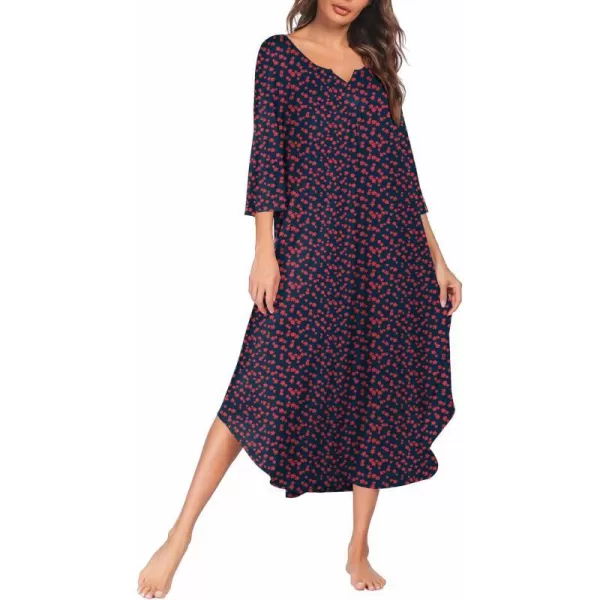 Ekouaer Long Nightgown for Women 34 Sleeves Nightshirt Maxi Sleep Dress Plus Size Loungewear Full Length SleepwearPat11