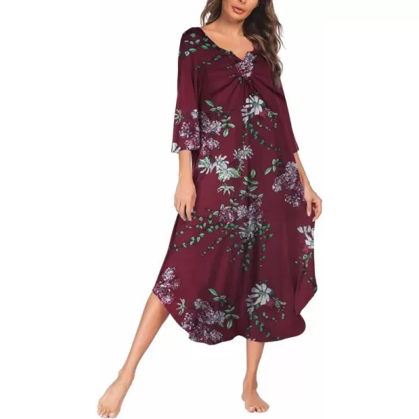 Ekouaer Long Nightgown for Women 34 Sleeves Nightshirt Maxi Sleep Dress Plus Size Loungewear Full Length SleepwearPat5