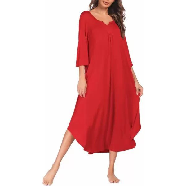 Ekouaer Long Nightgown for Women 34 Sleeves Nightshirt Maxi Sleep Dress Plus Size Loungewear Full Length SleepwearPonceau