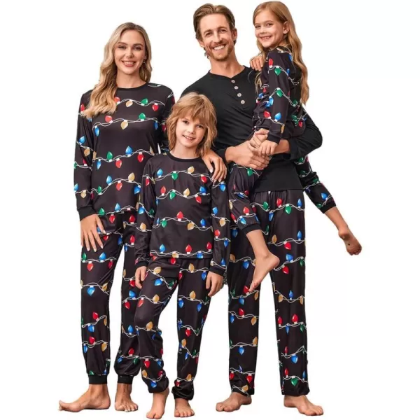 Ekouaer Matching Family Christmas Pajama Sets Womens Mens Kids Pjs Long Sleeve Sleepwear Holiday Lounge SetsKids Blackchristmas Lights