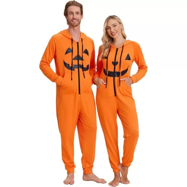 Ekouaer Matching Onesies for Couples Zipper Hooded Christmas Adult Onesie Pajamas with Pockets SXXLMen Apumpkin