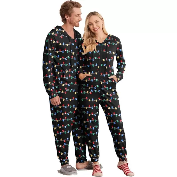 Ekouaer Matching Onesies for Couples Zipper Hooded Christmas Adult Onesie Pajamas with Pockets SXXLMen Christmas Light