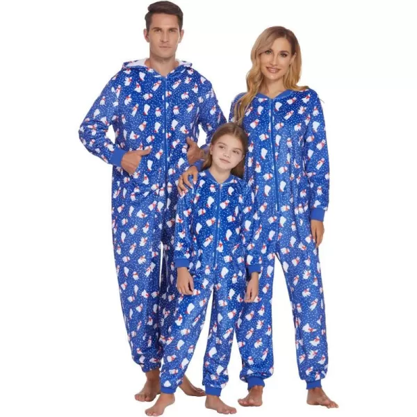 Ekouaer Matching Pajamas Set for Family Fleece Onesie Christmas Sleepwear Zipper Jumpsuit with PocketsKids Christmas Blue