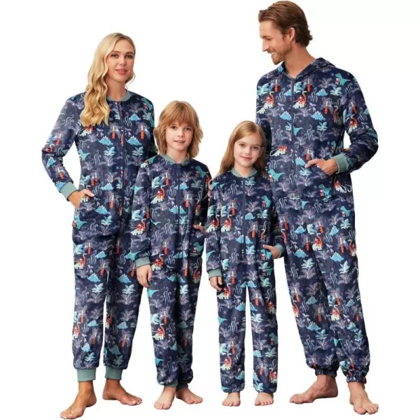 Ekouaer Matching Pajamas Set for Family Fleece Onesie Christmas Sleepwear Zipper Jumpsuit with PocketsMen Dinasour