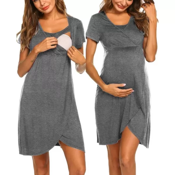 Ekouaer Maternity Nightgown Short Sleeve Nursing Dress Breastfeeding Sleepwear for WomenAgrey