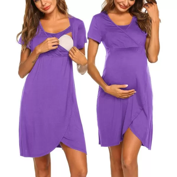 Ekouaer Maternity Nightgown Short Sleeve Nursing Dress Breastfeeding Sleepwear for WomenBp