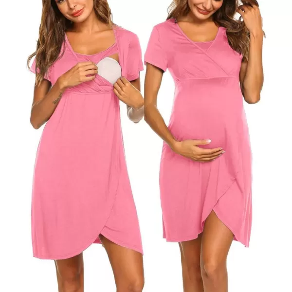 Ekouaer Maternity Nightgown Short Sleeve Nursing Dress Breastfeeding Sleepwear for WomenCop